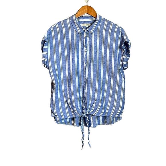 Jachs girlfriend linen blend striped tie top. - Picture 1 of 9